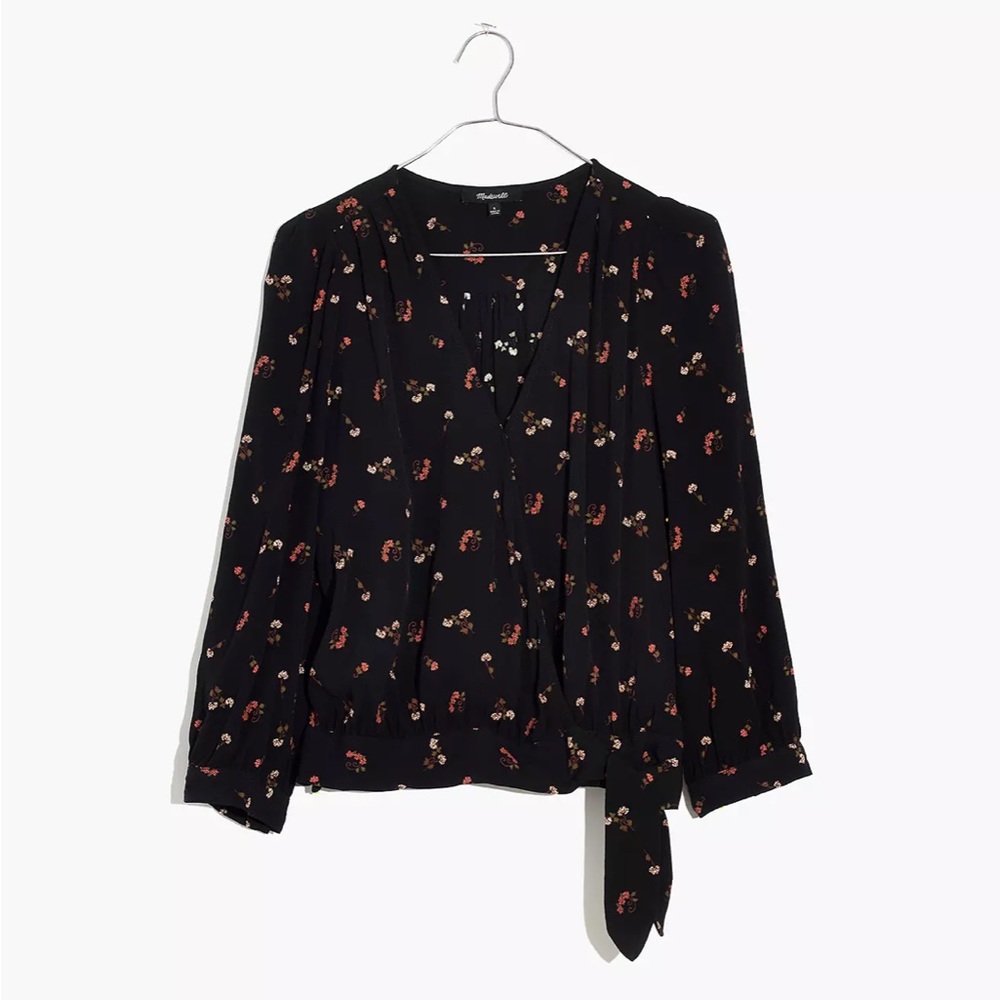 Madewell Wrap Top in Flower Toss Black size Medium